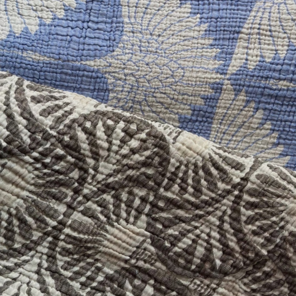 Luxury Bedspread King Organic Muslin Quilted Crinkle 2 Side FLiPSiDE Teal Crane - Picture 12 of 15